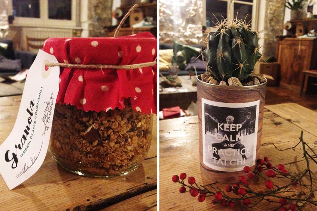 Granola maison et cactus rempoté dans une boite de conserve upcyclée